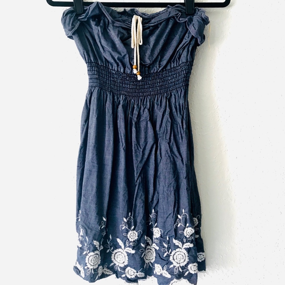 Pacsun Chambray White Embroidered Dress